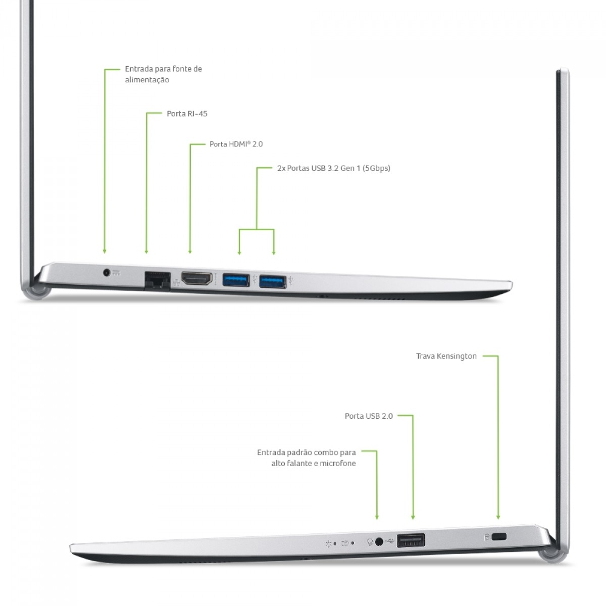 Notebook Acer Aspire 3 Intel Core i3 1115G4 / 8GB DDR4 / SSD 480GB / Windows 11 Home, A315-58-372M