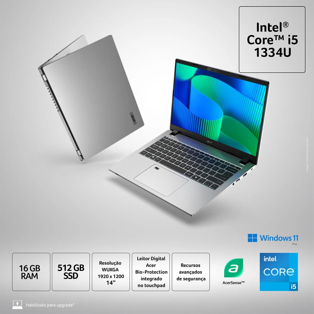 Notebook Acer TravelMate Intel Core i5-1334U / 16GB DDR5 / SSD 512GB / 14 Pol WUXGA / Intel UHD / Windows 11 Pro / TMP214-56-55XK