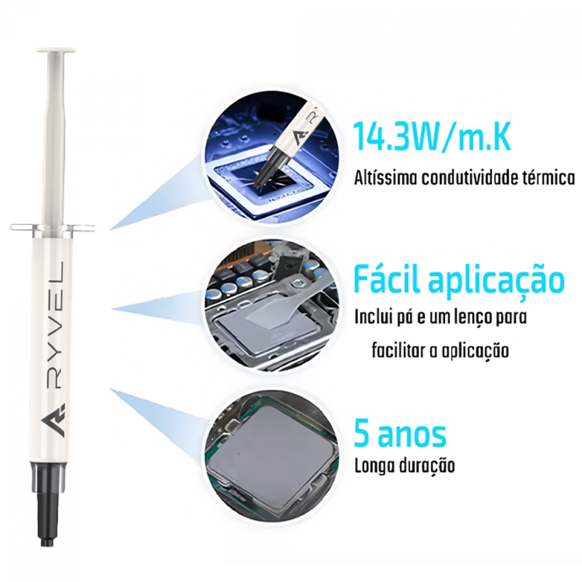 Pasta Térmica Ryvel Arctic 14.3W/mK, 5G, Cinza