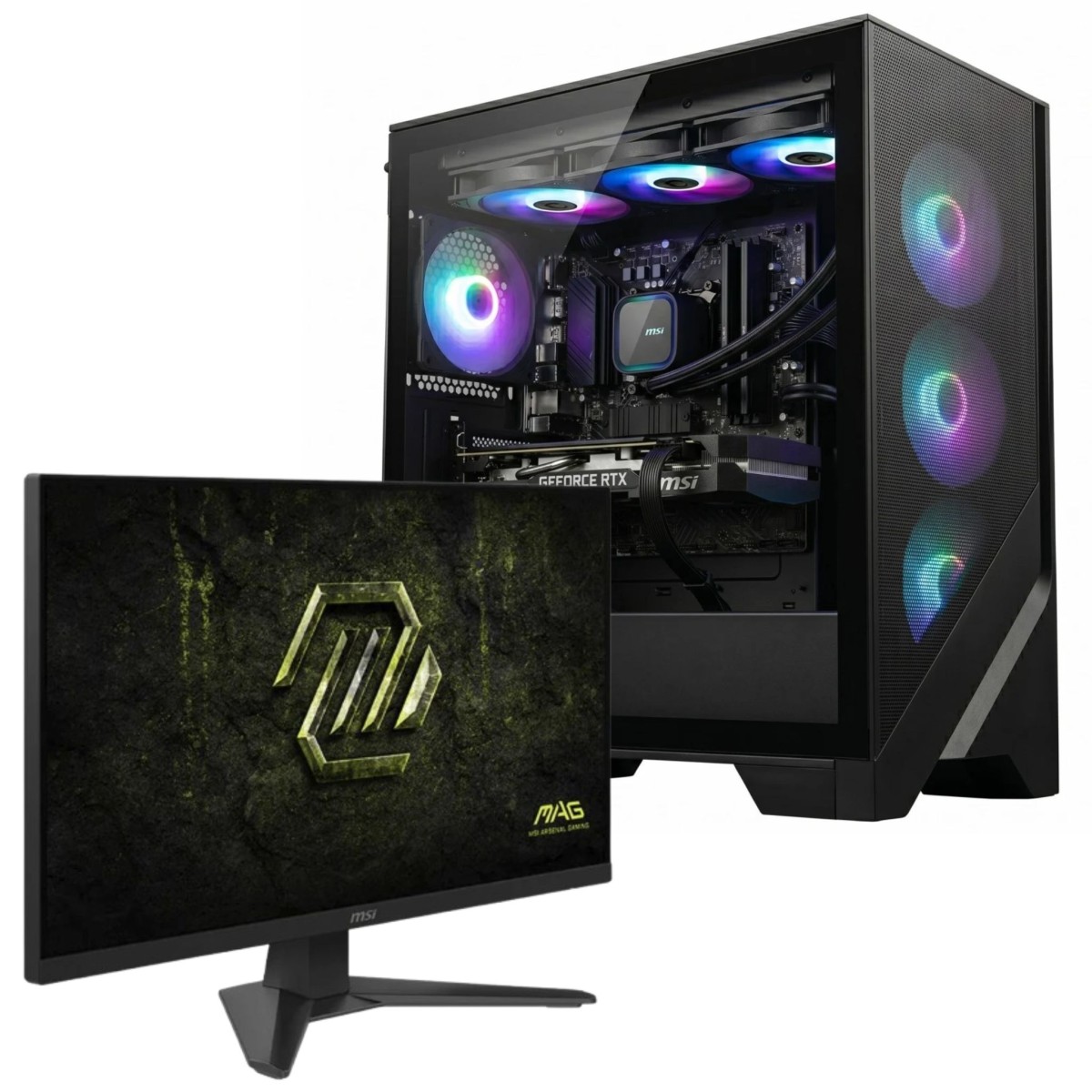 PC GAMER POWERED BY MSI ADVANCED Intel Core i5 14400F / RTX 5060 8GB / 32GB DDR4 / SSD 480GB + Monitor Gamer MSI MAG 245F X24, 24 Pol