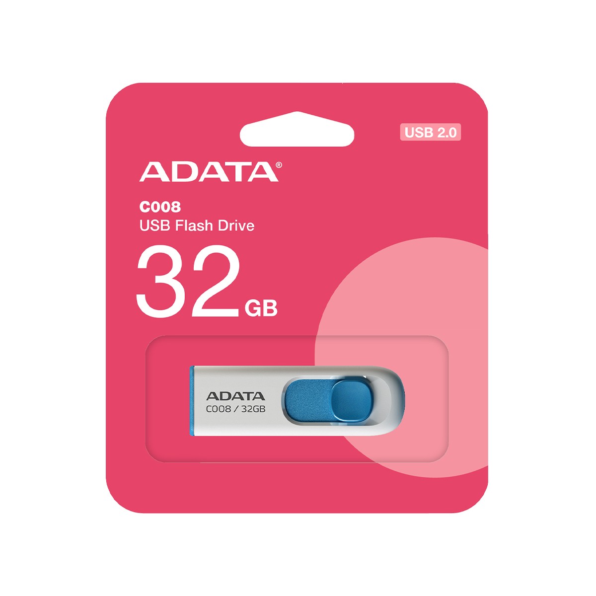 Pendrive Adata C008, 32GB, USB 2.0, Branco e Azul, AC008-32G-RWE