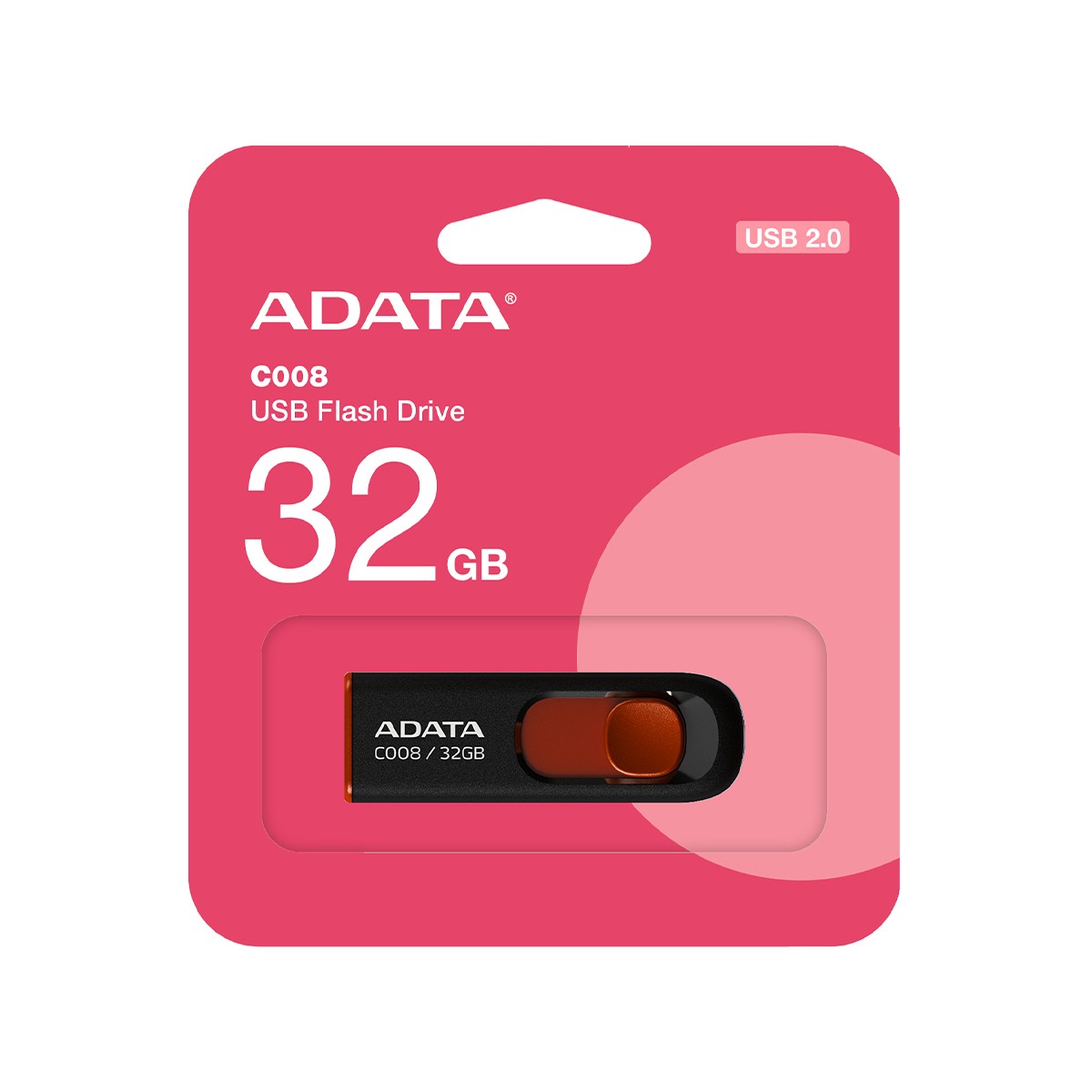 Pendrive Adata C008, 32GB, USB 2.0, Preto e Vermelho, AC008-32G-RKD