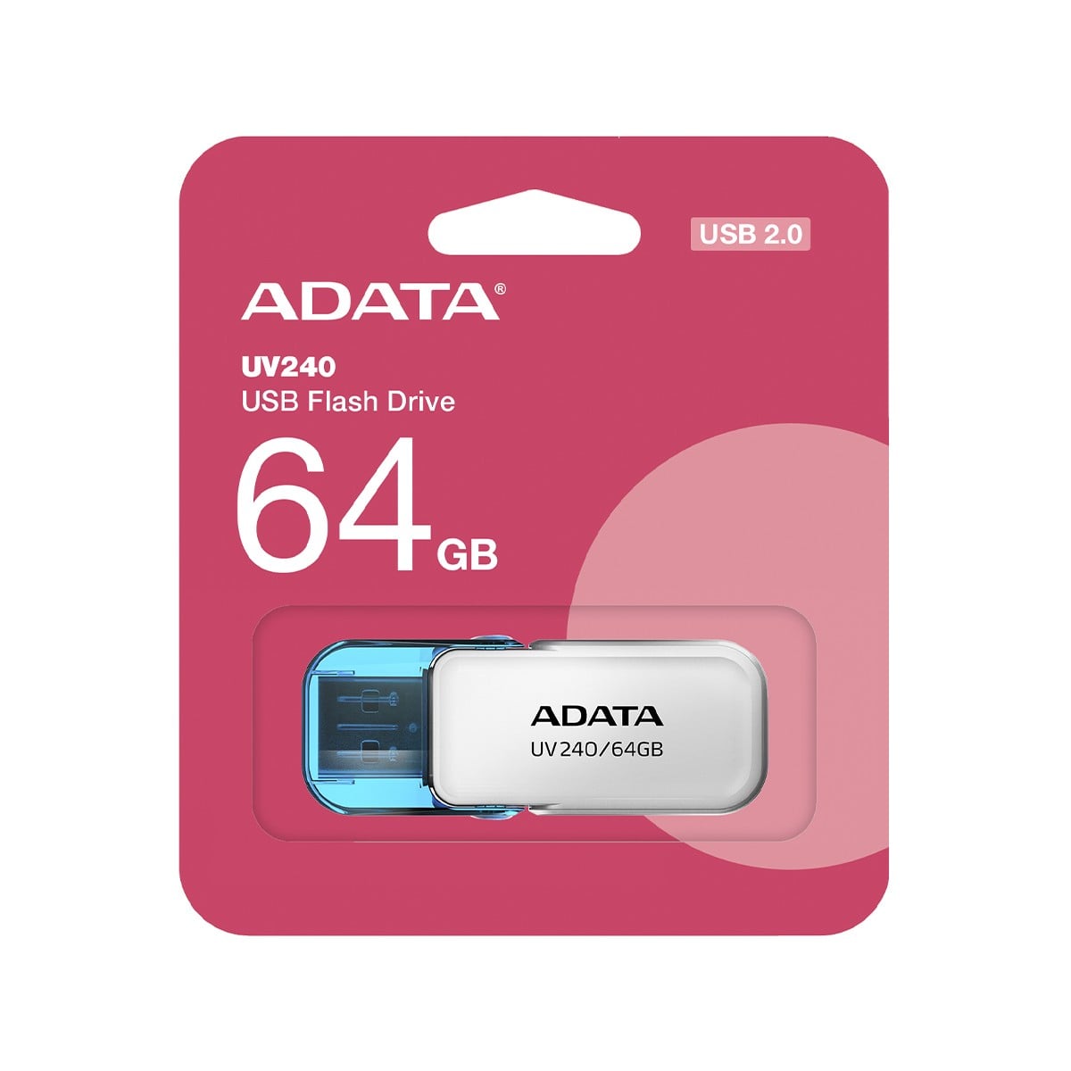 Pendrive Adata UV240, 64GB, USB 2.0, Branco, AUV240-64G-RWH