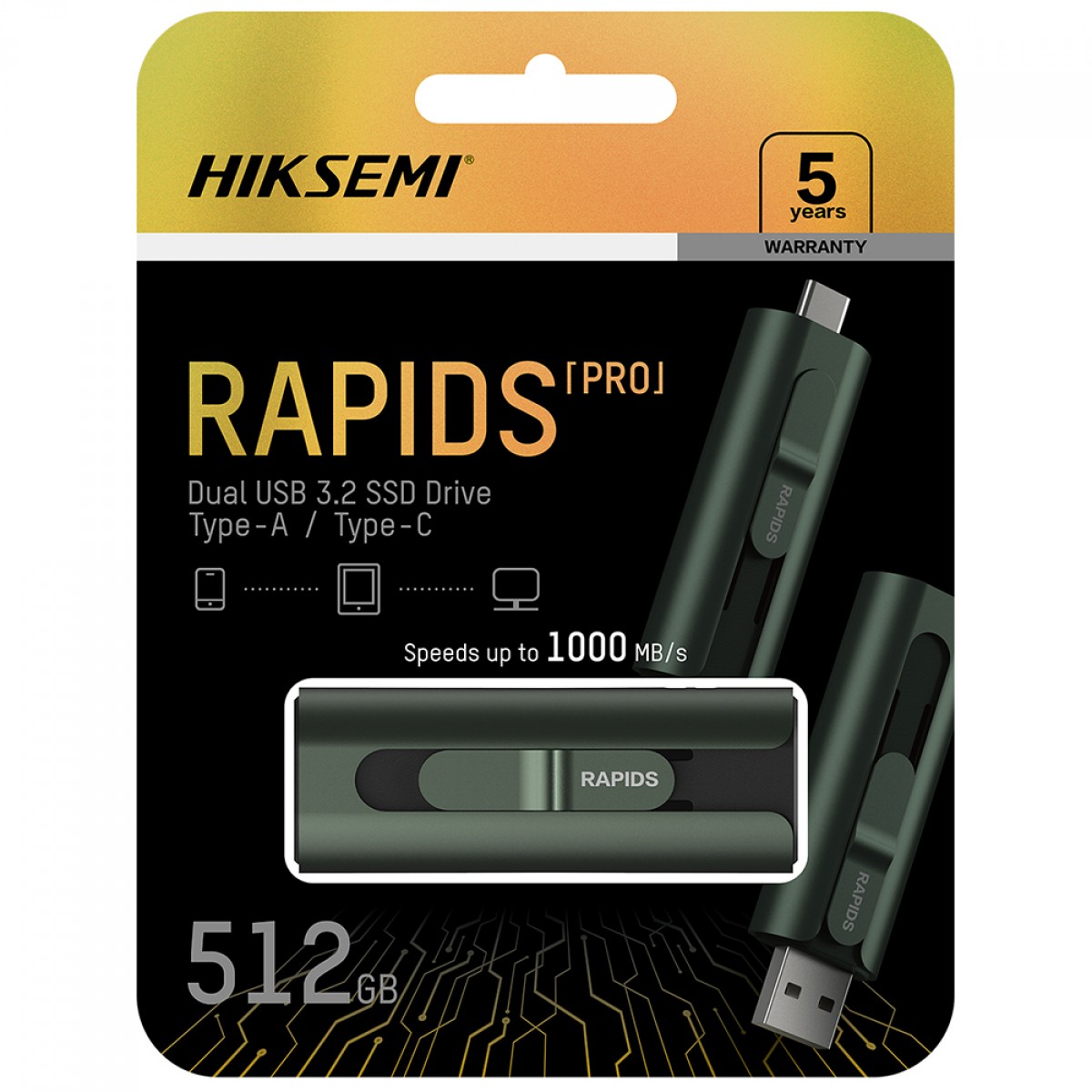 Pendrive Hiksemi Rapids Pro, 512GB, USB 3.2 + USB-C, HS-USB-S1000 512G U3