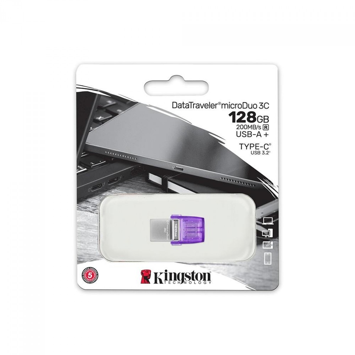 Pendrive Kingston DataTraveler MicroDuo 3C, 128GB, USB-A e Tipo-C, DTDUO3CG3/128GB