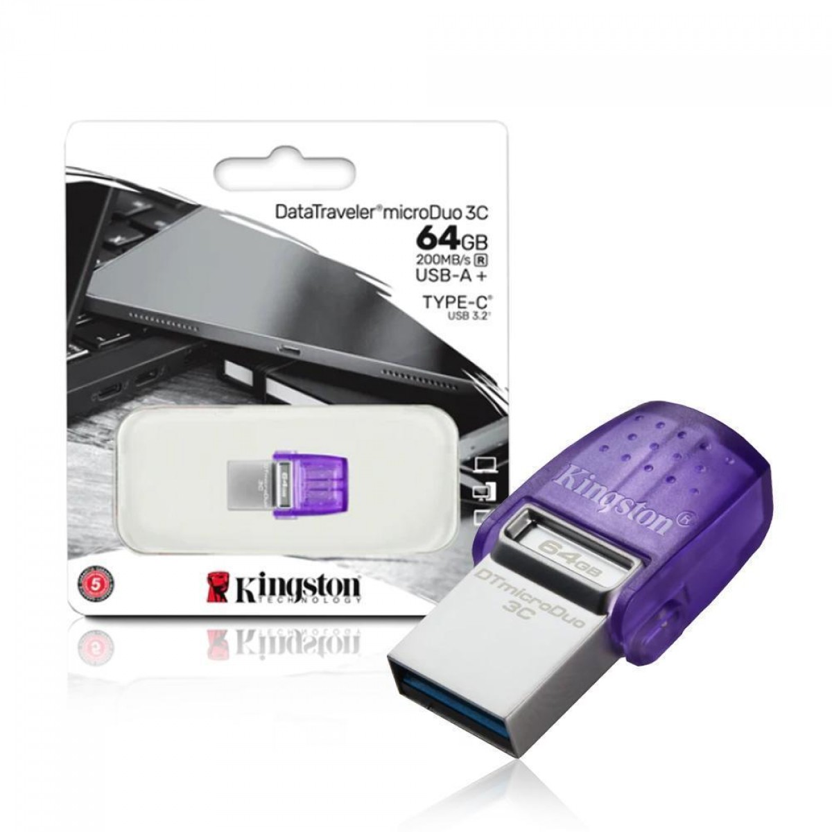Pendrive Kingston DataTraveler MicroDuo 3C, 64GB, USB-A e Tipo-C, DTDUO3CG3/64GB
