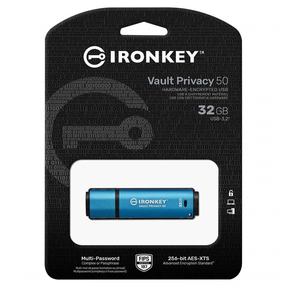 Pendrive Kingston IronKey Vault Privacy 50, 32GB, USB 3.2, IKVP50/32GB