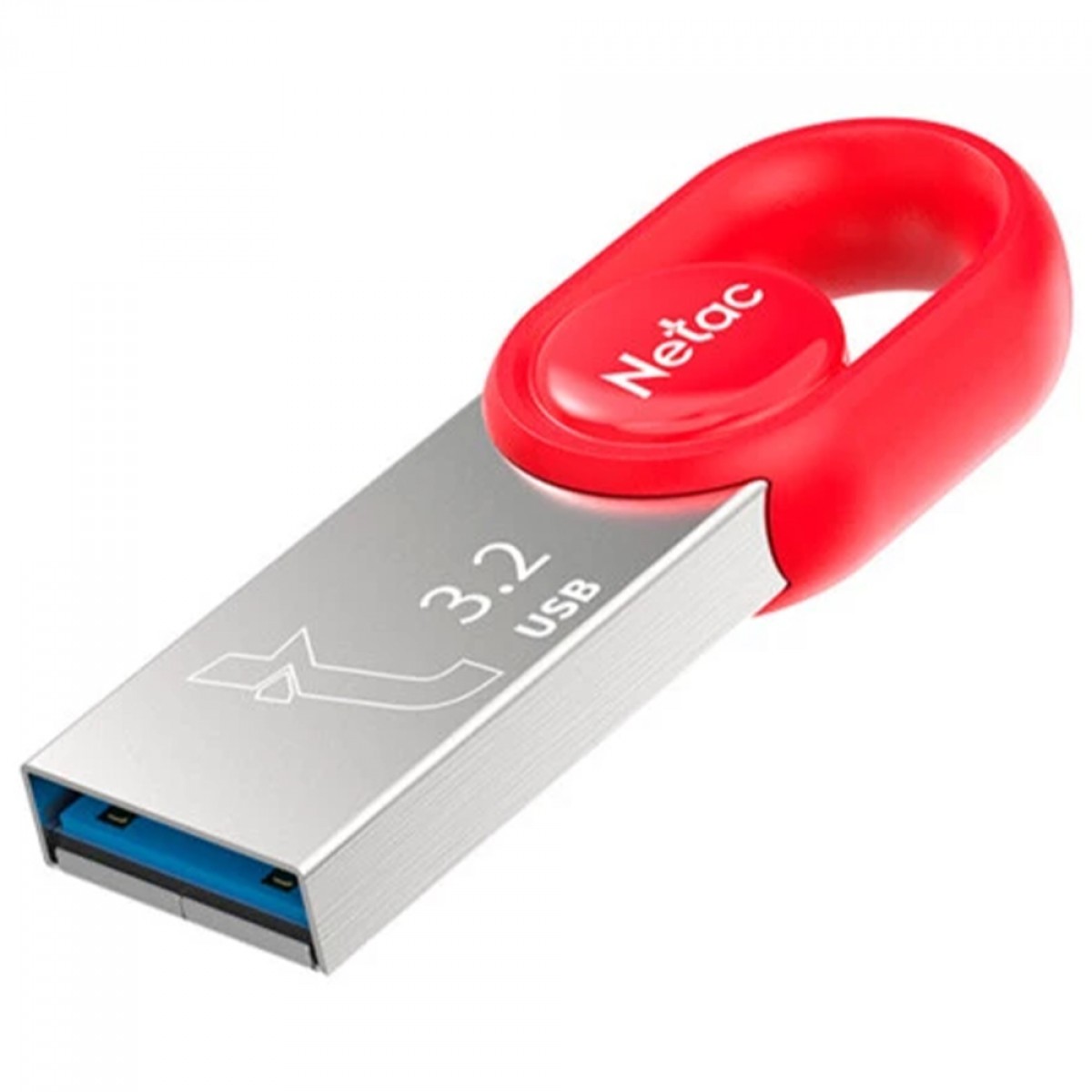 Pendrive Netac UM2, 128GB, USB 3.2, Prata e Vermelho, NT03UM2N-128G-32RE