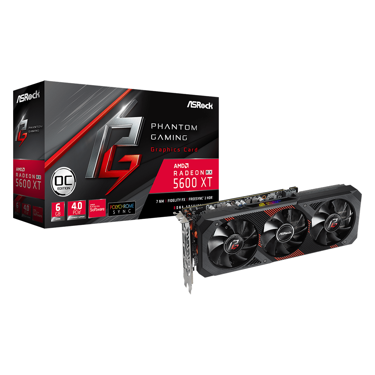 Placa de Vídeo ASRock AMD Radeon RX 5600 XT Phantom Gaming D3 OC, 6GB, GDDR6, 192Bit, 90-GA1VZZ-00UANF