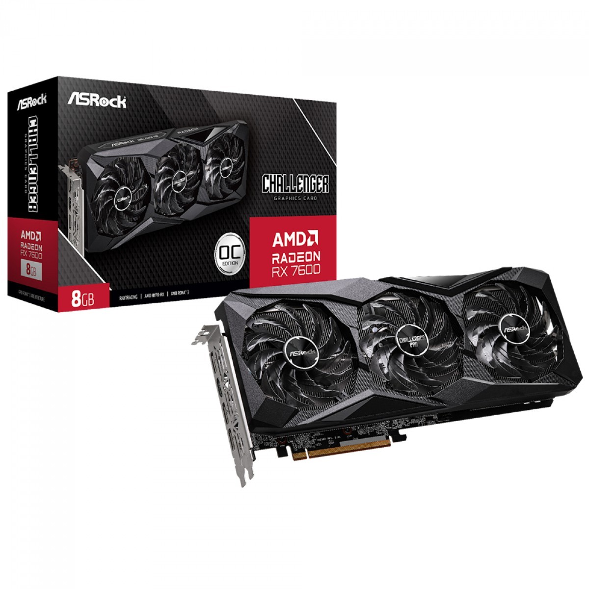 Placa de Vídeo AsRock AMD Radeon RX 7600 Challenger Pro OC, 8GB, GDDR6, FSR, Ray Tracing, 90-GA62ZZ-00UANF - Open Box
