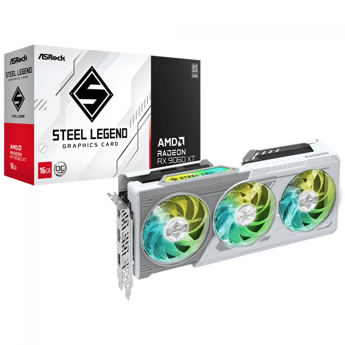 Placa de Vídeo ASRock AMD Radeon RX 9060 XT Steel Legend OC, 16GB, GDDR6, FSR, Ray Tracing, White, 90-GA5JZZ-00UANF