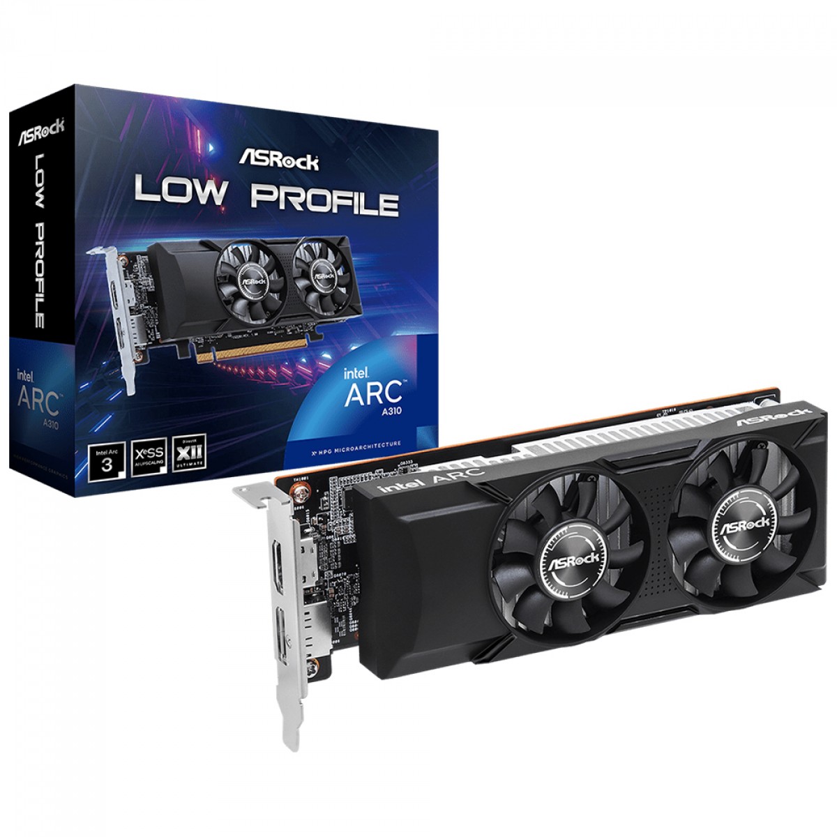 Placa De Vídeo ASRock Intel Arc A310 Low Profile, 4GB, GDDR6, XeSS, Ray Tracing, 90-GA4NZZ-00UANF