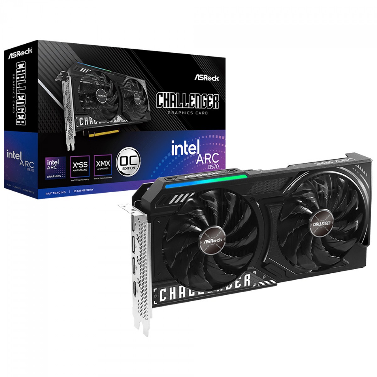 Placa De Vídeo ASRock Intel Arc B570 Challenger OC, 10GB, GDDR6, XeSS, Ray Tracing, B570 CL 10GO