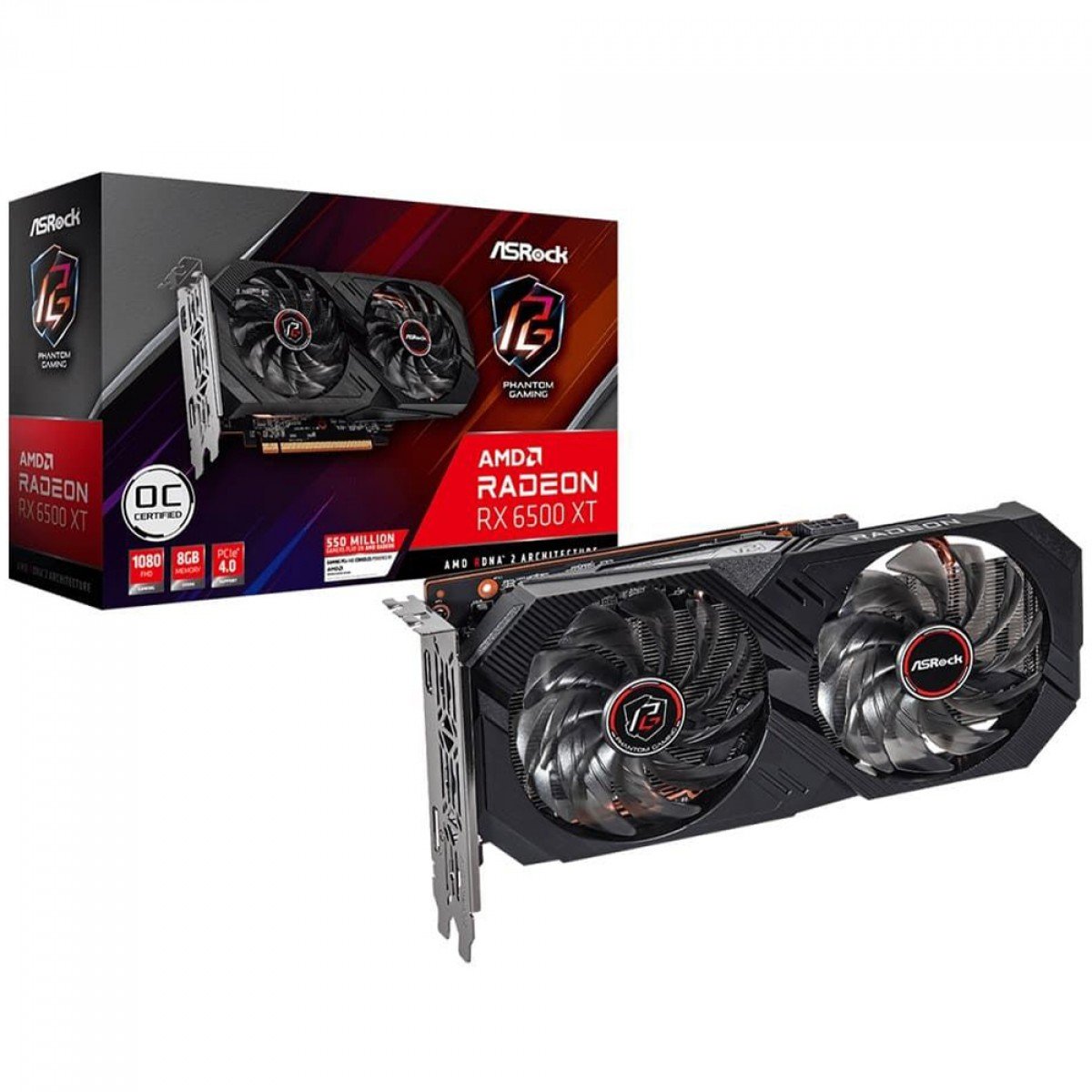 Placa de Vídeo AsRock Radeon RX 6500 XT Phantom Gaming OC, 8GB, GDDR6, FSR, Ray Tracing, 90-GA3VZZ-00UANF