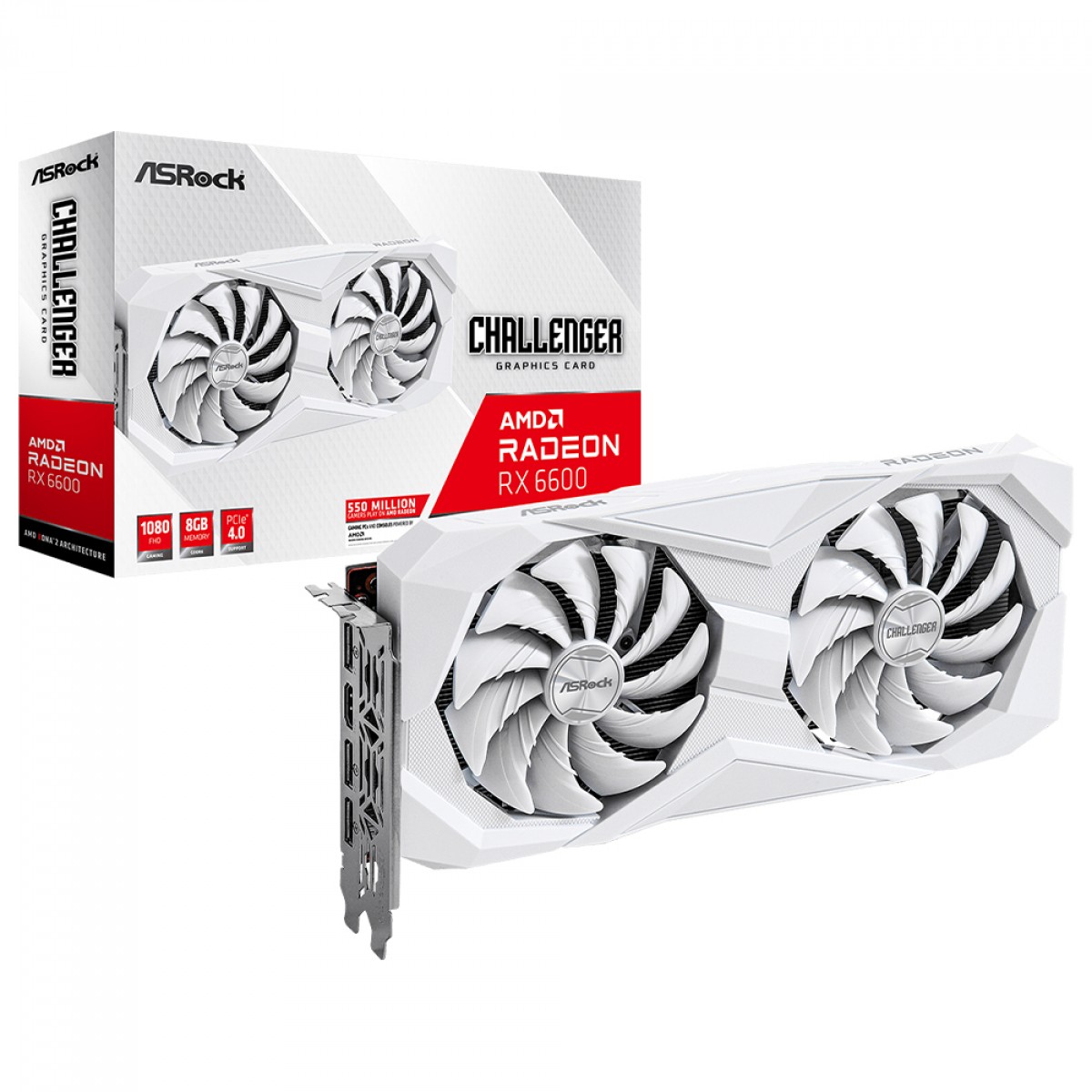 Placa de Vídeo ASRock Radeon RX 6600 Challenger White, 8GB, GDDR6, FSR, Ray Tracing, Branco, 90-GA4UZZ-00UANF