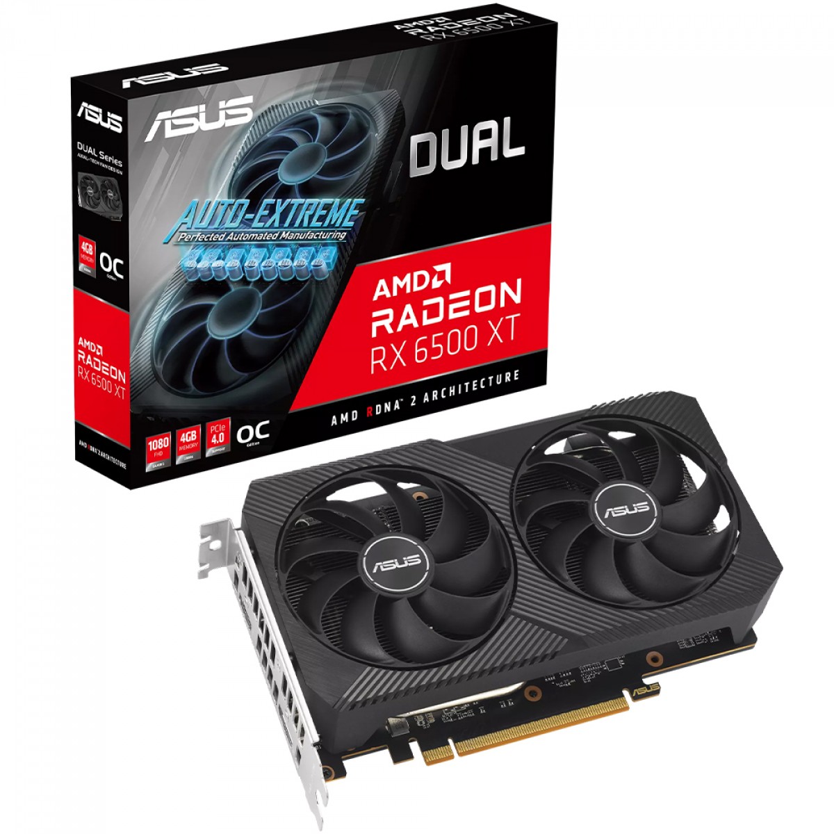 Placa de Vídeo ASUS Dual AMD Radeon RX 6500 XT V2 OC, 4GB, GDDR6, FSR, Ray Tracing, DUAL-RX6500XT-O4G-V2