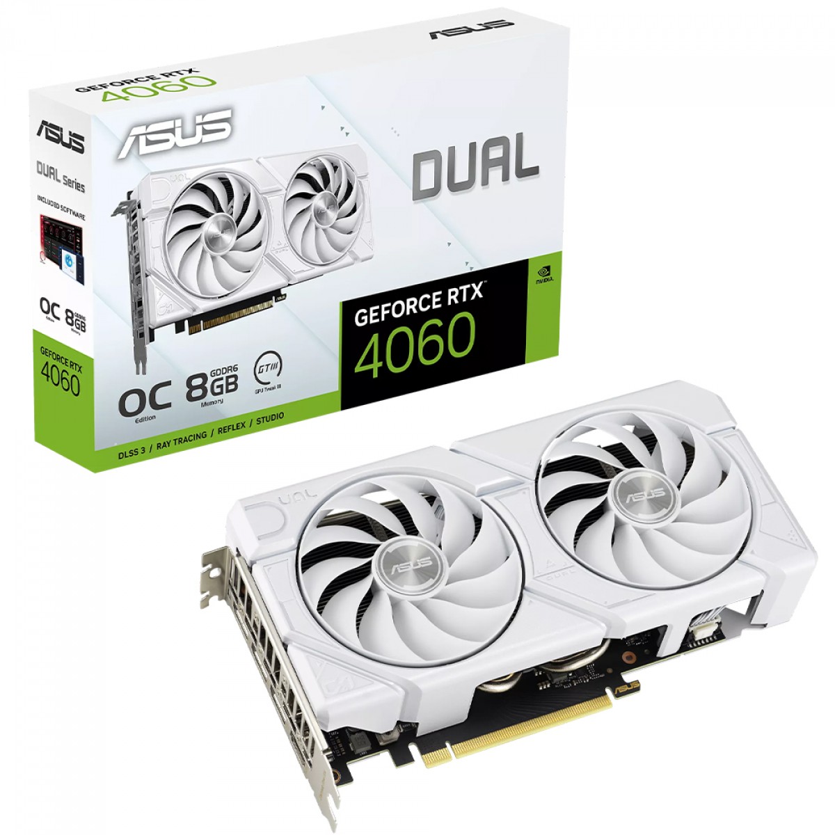 Placa de Vídeo Asus Dual NVIDIA GeForce RTX 4060 EVO OC White, 8GB, GDDR6, DLSS, Ray Tracing, DUAL-RTX4060-O8G-EVO-WHITE