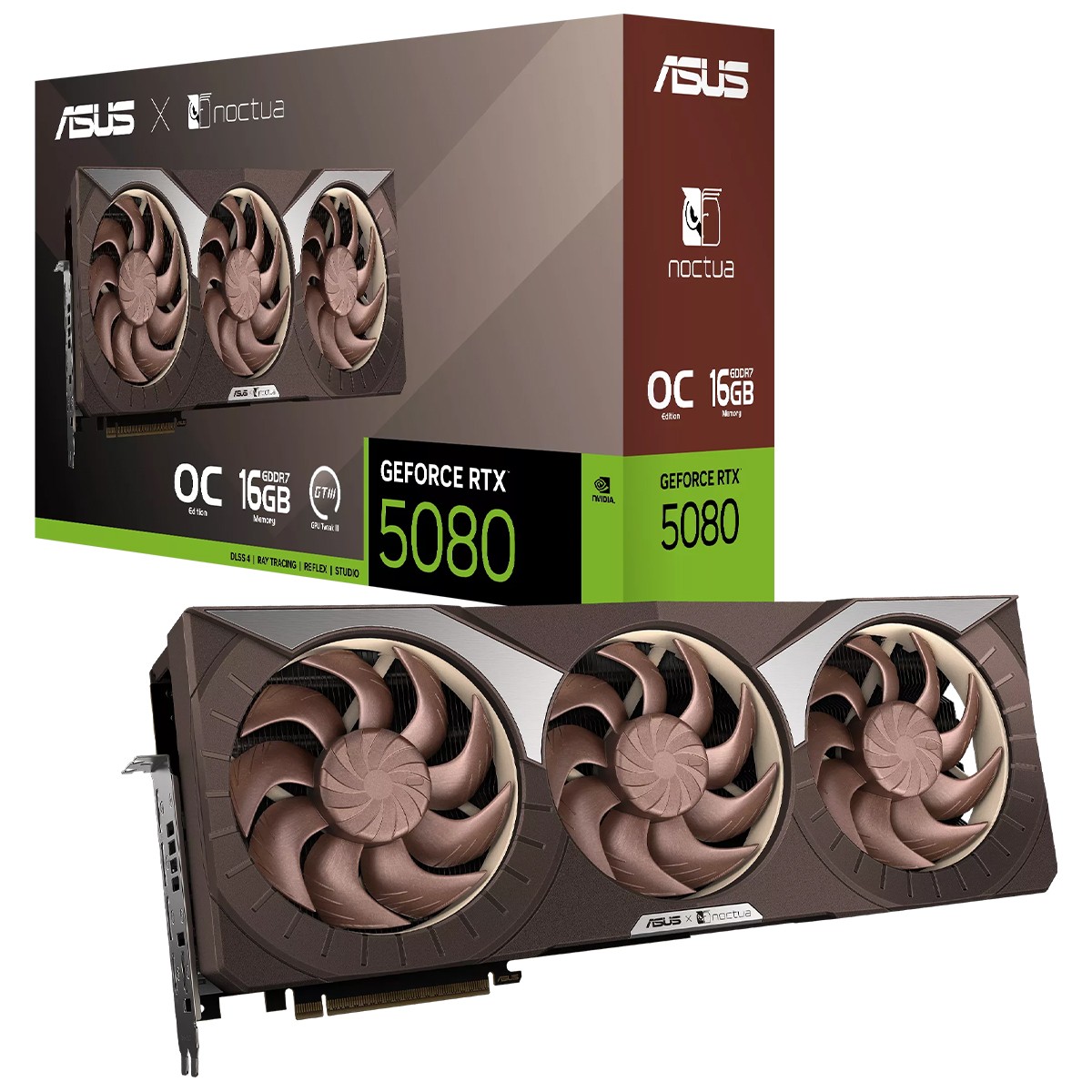 Placa de Vídeo Asus NVIDIA GeForce RTX 5080 Noctua OC Edition, 16GB, GDDR7, DLSS, Ray Tracing, RTX5080-O16G-NOCTUA