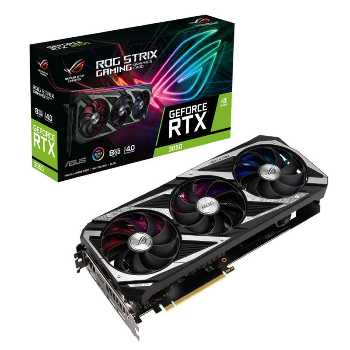 Placa de Vídeo Asus ROG Strix GeForce RTX 3050, LHR, 8GB, GDDR6, DLSS, Ray Tracing, ROG-RTX3050-8G-STRIX 