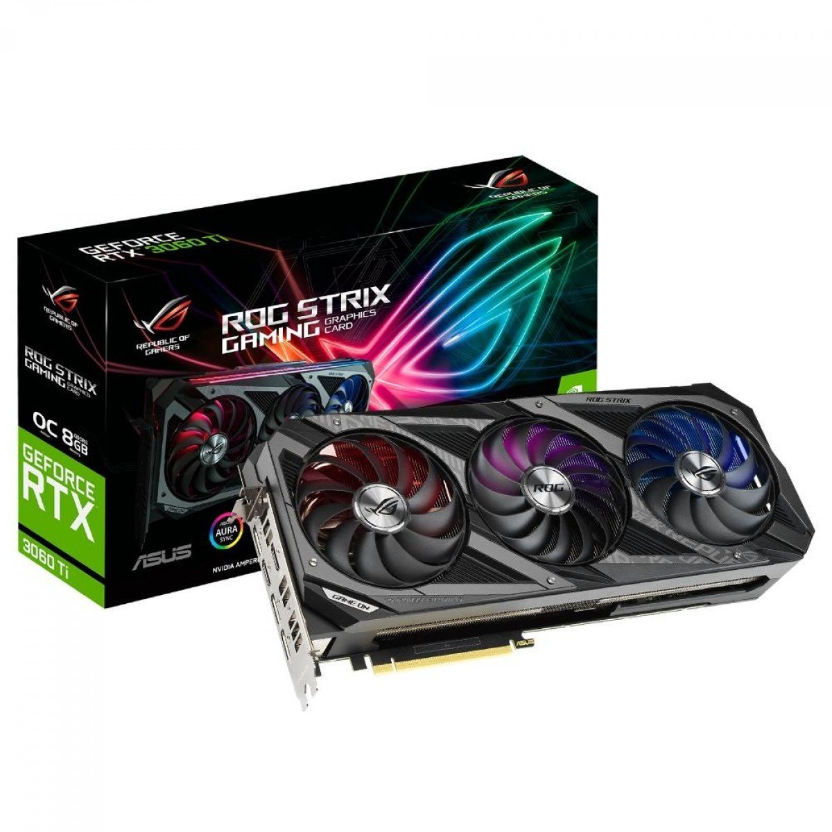 Placa de Vídeo Asus, ROG Strix, Geforce RTX 3060 Ti, OC, LHR, 8GB, V2, GDDR6, DLSS, Ray Tracing