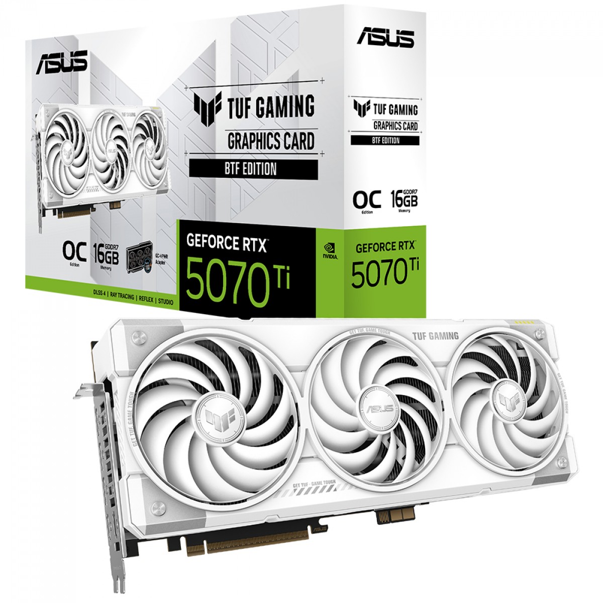 Placa de Vídeo Asus TUF Gaming NVIDIA GeForce RTX 5070 Ti BTF White OC Edition, 16GB, GDDR7, DLSS, Ray Tracing, TUF-RTX5070TI-O16G-BTF-WHITE