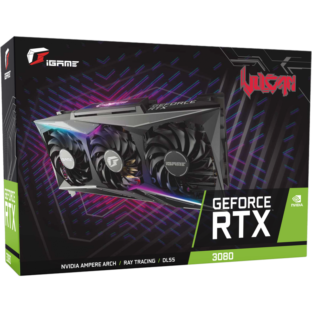 Placa de Vídeo Colorful, GeForce, iGame RTX 3080 Vulcan OC 10G-V, Com Tela LCD, LHR, 10GB, GDDR6X, DLSS, Ray Tracing