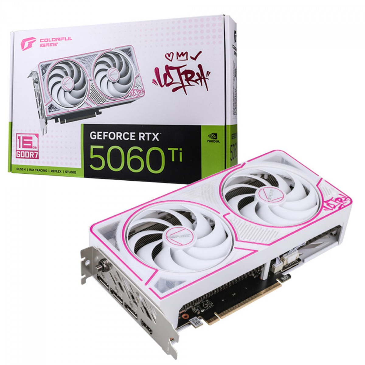 Placa de Vídeo Colorful iGame NVIDIA GeForce RTX 5060 Ti Ultra W Duo OC, 16GB, GDDR7, DLSS, Ray Tracing, White