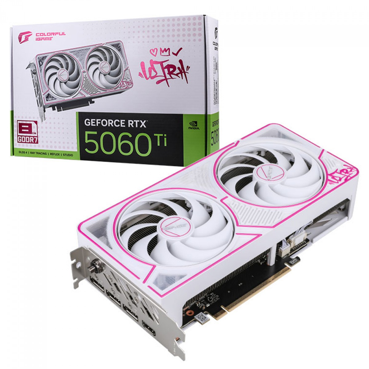 Placa de Vídeo Colorful iGame NVIDIA GeForce RTX 5060 Ti Ultra W Duo OC, 8GB, GDDR7, DLSS, Ray Tracing, White