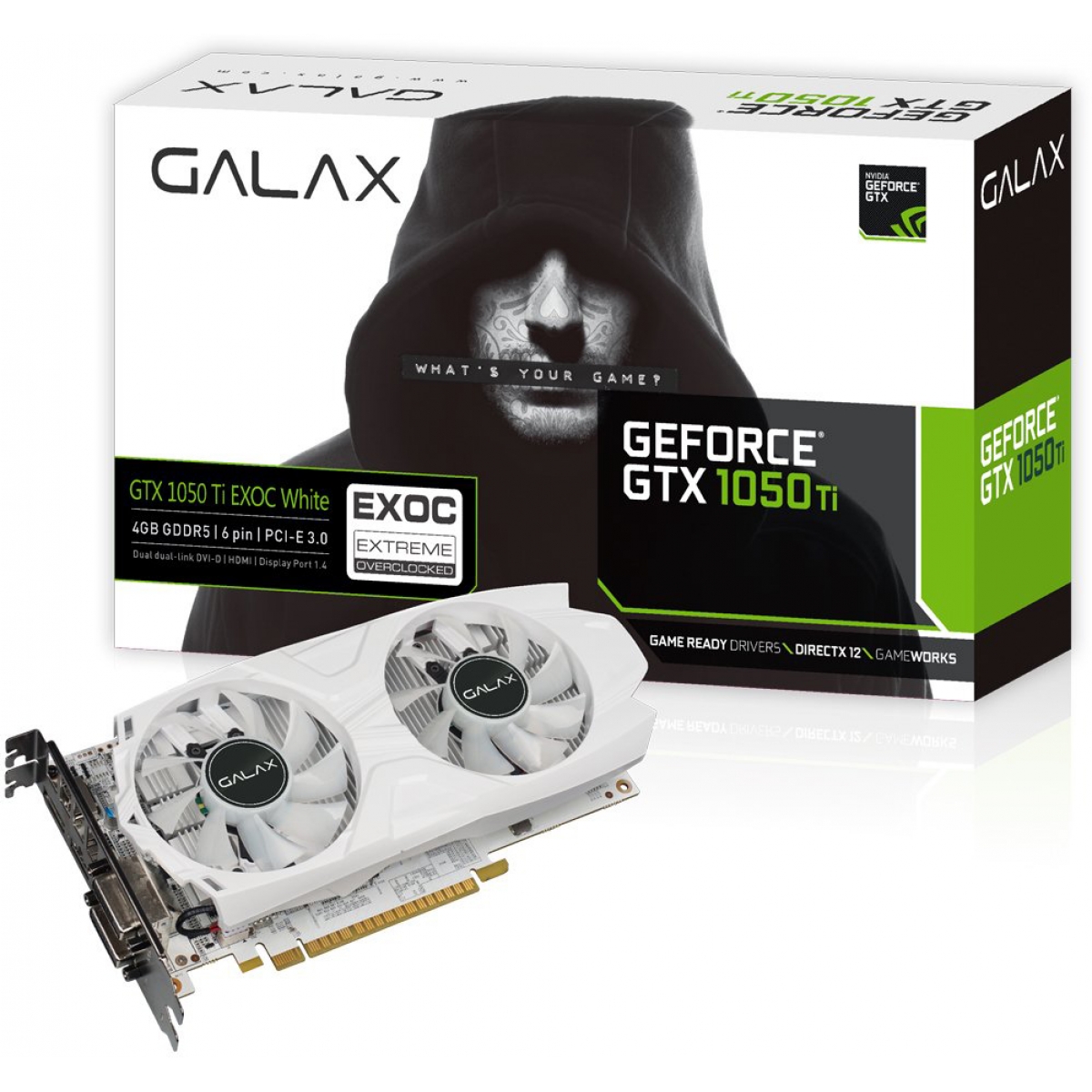 Placa De Vídeo Galax NVIDIA Geforce GTX 1050 Ti EXOC White Dual, 4GB, GDDR5, 128Bit, 50IQH8DVP1WT