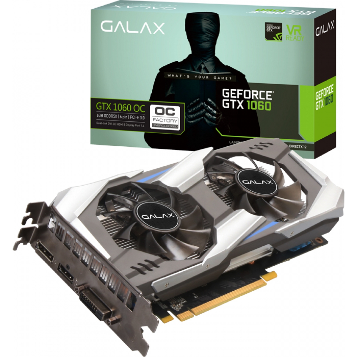Placa de Vídeo Galax GeForce GTX 1060 OC Dual, 6GB GDDR5X, 192Bit, 60NRJ7DSV8OC