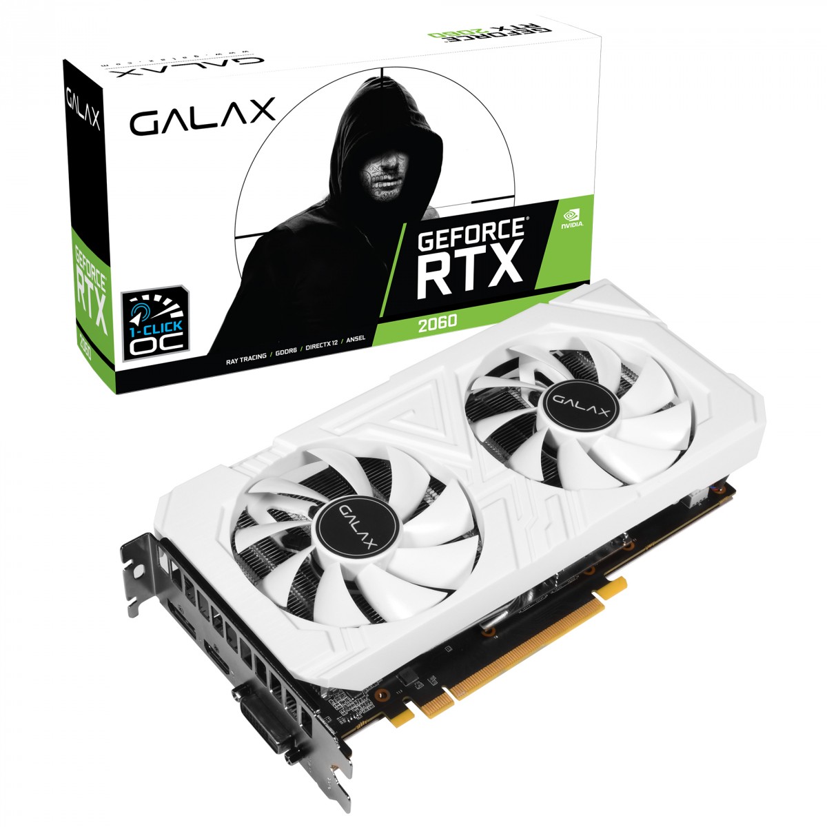 Placa de Vídeo Galax, Geforce RTX 2060 Ex White Dual (1-Click OC), 6GB, GDDR6, 192Bit, 26NRL7HPY3EW 
