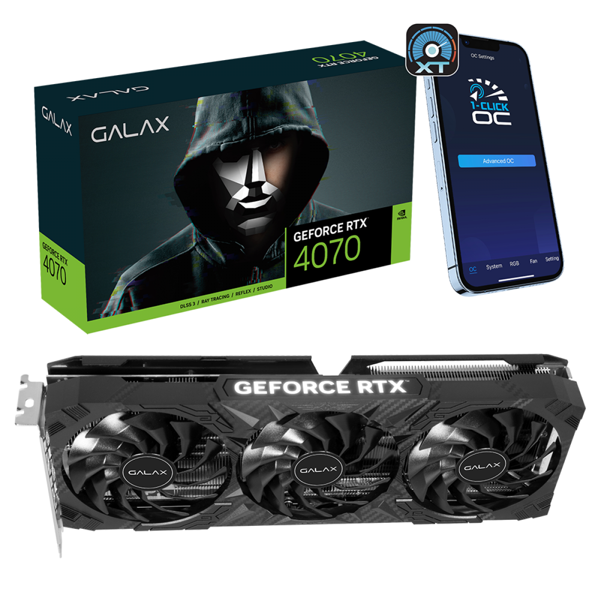 Placa De Vídeo Galax NVIDIA GeForce RTX 4070 1-Click OC 3X, 12GB, GDDR6X, DLSS, Ray Tracing, 47NOM7MD7QOC