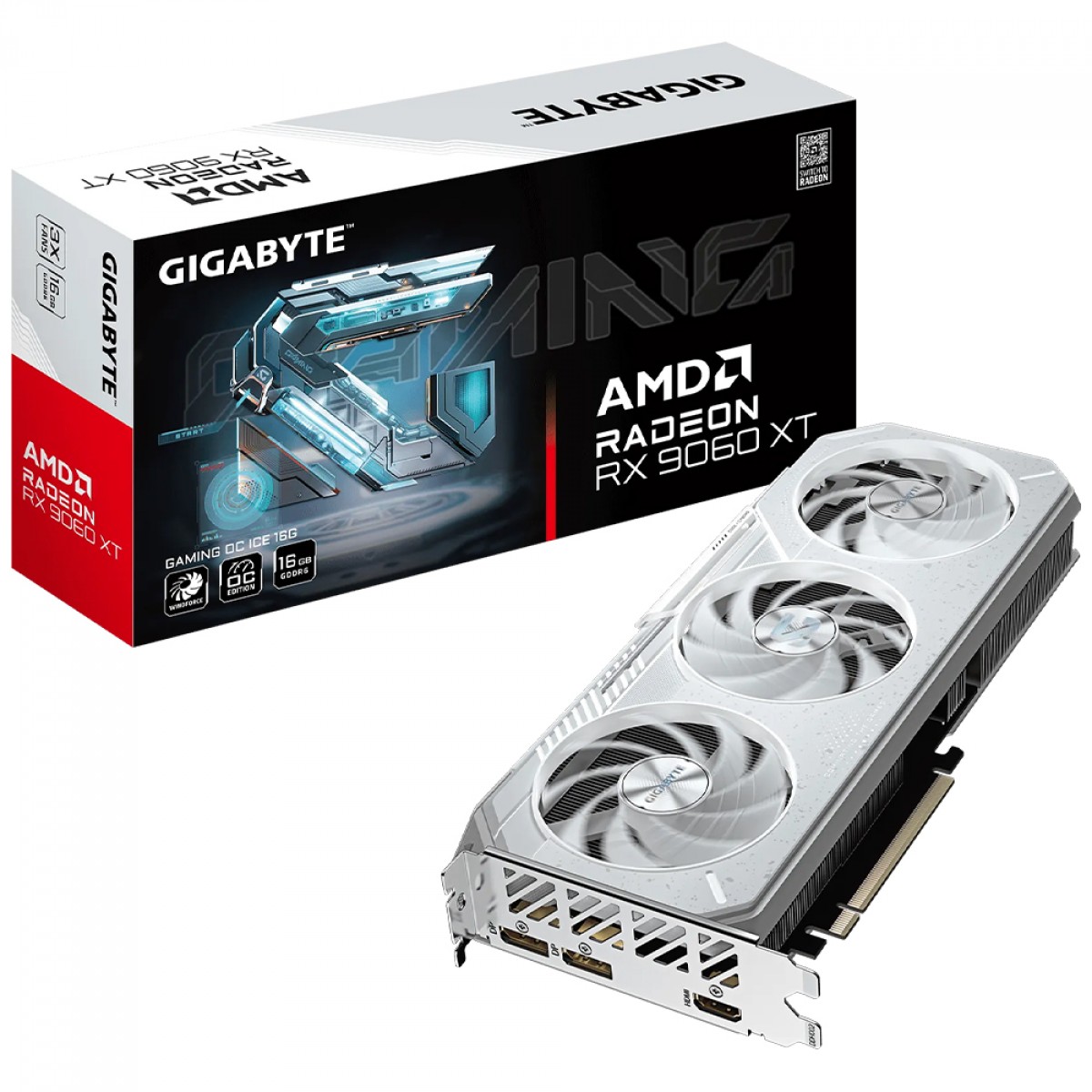 Placa de Vídeo Gigabyte AMD Radeon RX 9060 XT Gaming OC ICE, 16GB, GDDR6, FSR, Ray Tracing, White, GV-R906XGAMINGOCICE-16GD