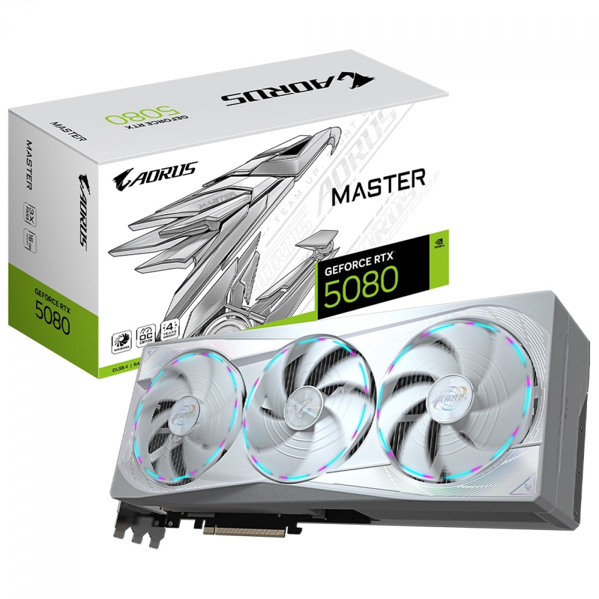 Placa de Vídeo Gigabyte AORUS NVIDIA GeForce RTX 5080 Master ICE, 16GB, GDDR7, DLSS, Ray Tracing, GV-N5080AORUSM ICE-16GD