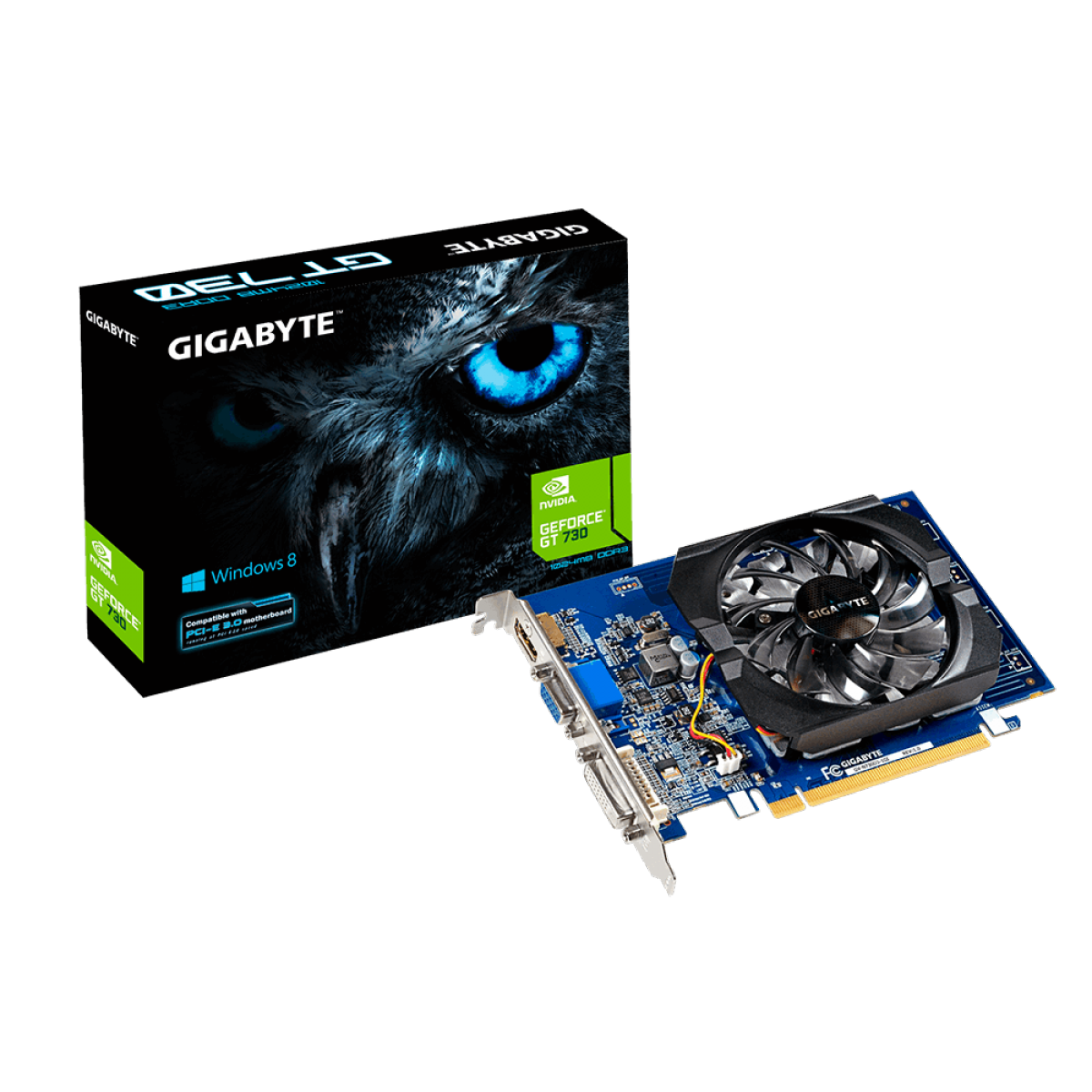 Placa de Vídeo Gigabyte GeForce GT 730, 1GB, DDR3, 64bit, GV-N730D3-1GI
