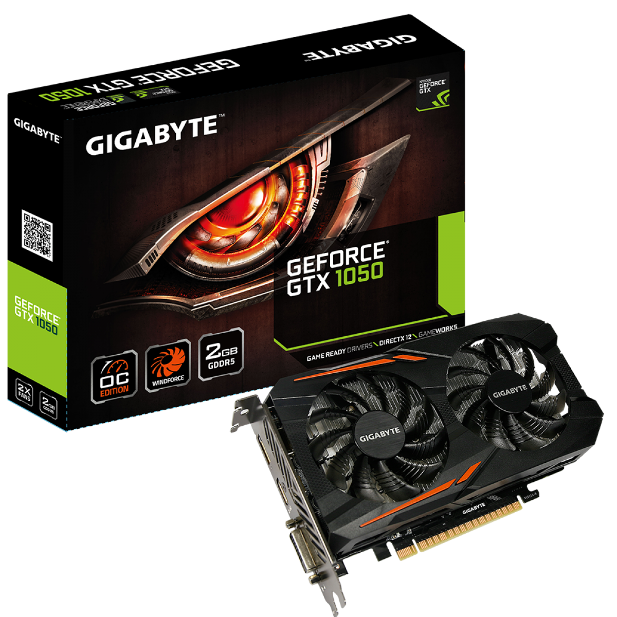 Placa de Vídeo Gigabyte GeForce GTX 1050 OC, 2GB, GDDR5, 128bit, GV-N1050OC-2GD