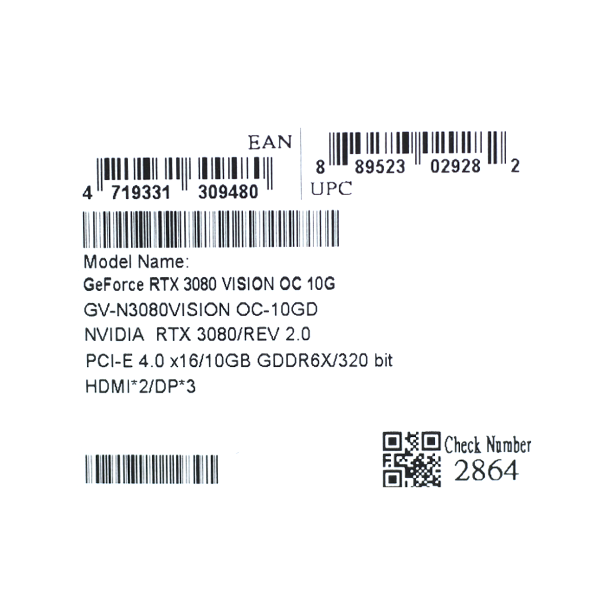 GIGABYTE Vision OC GeForce RTX 3080 10GB GDDR6X PCI Express 4.0 ATX Video  Card GV-N3080VISION OC-10GD (rev. 2.0) (LHR) 
