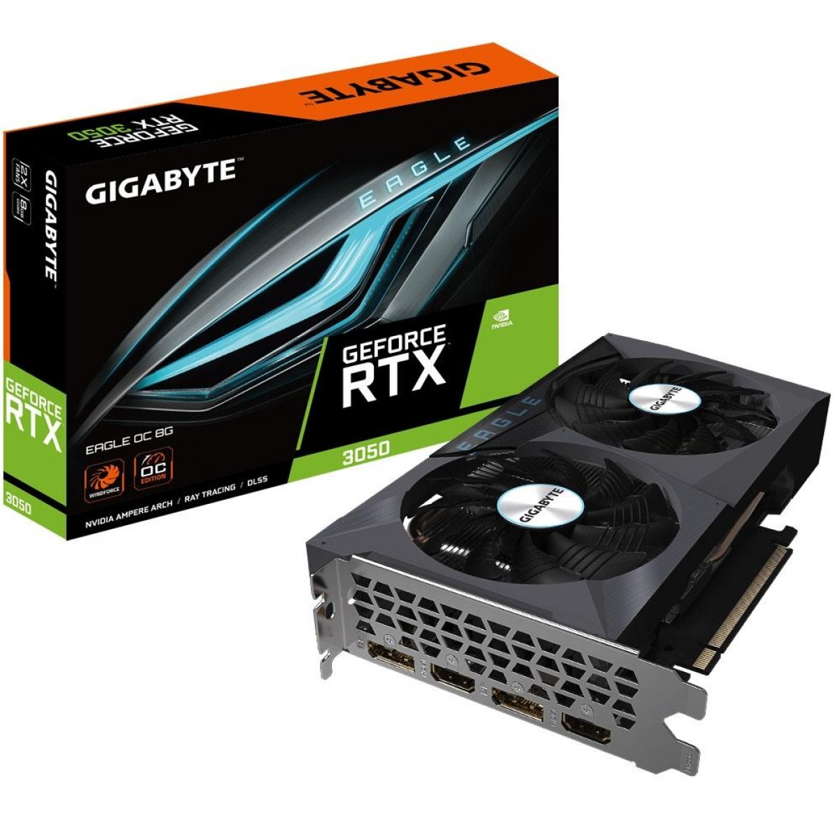 Placa De Vídeo Gigabyte NVIDIA GeForce RTX 3050 EAGLE OC 8G, LHR, 8GB, GDDR6, DLSS, Ray Tracing, GV-N305