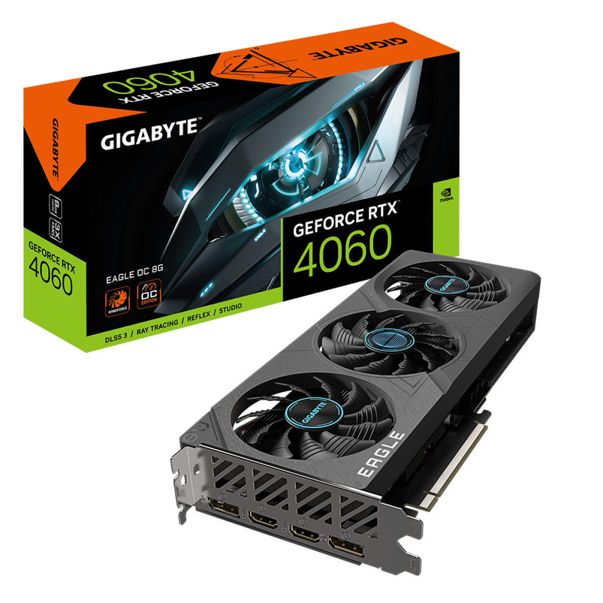 Placa de Vídeo Gigabyte NVIDIA GeForce RTX 4060 EAGLE OC, 8GB, GDDR6, DLSS, Ray Tracing, GV-N4060EAGLE OC-8GD