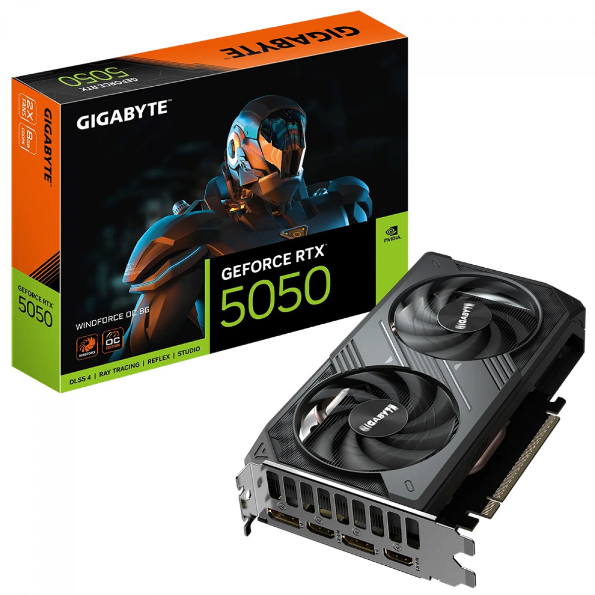 Placa de Vídeo Gigabyte NVIDIA GeForce RTX 5050 Windforce OC, 8GB, GDDR6, DLSS, Ray Tracing, GV-N5050WF2OC-8GD