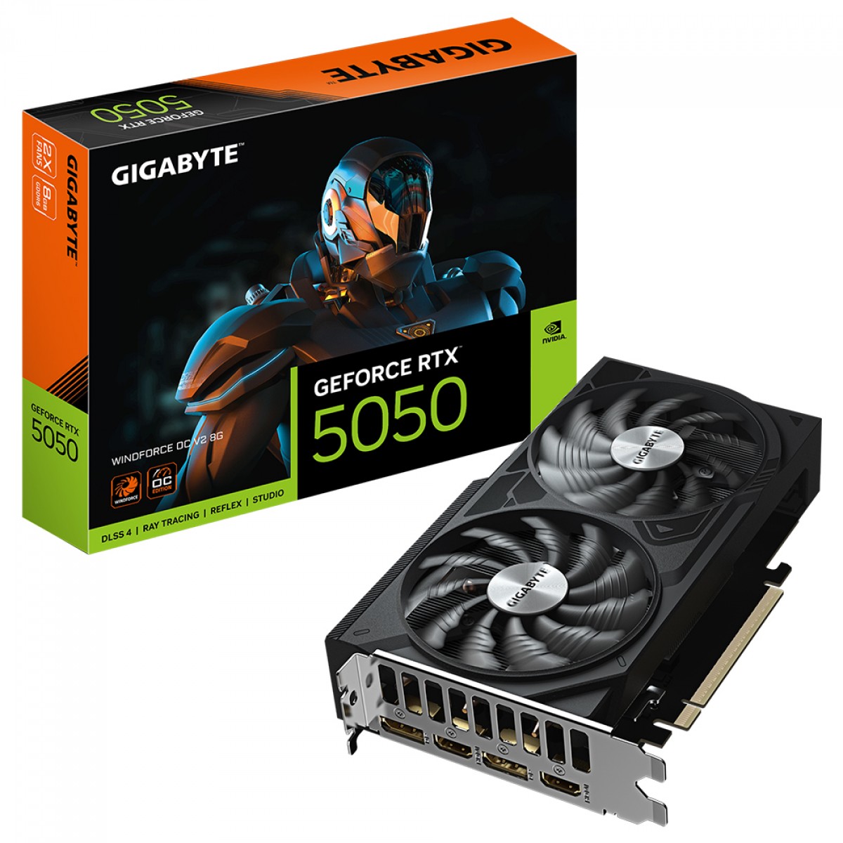 Placa de Vídeo Gigabyte NVIDIA GeForce RTX 5050 Windforce OC V2, 8GB, GDDR6, DLSS, Ray Tracing, GV-N5050WF2OCV2-8GD
