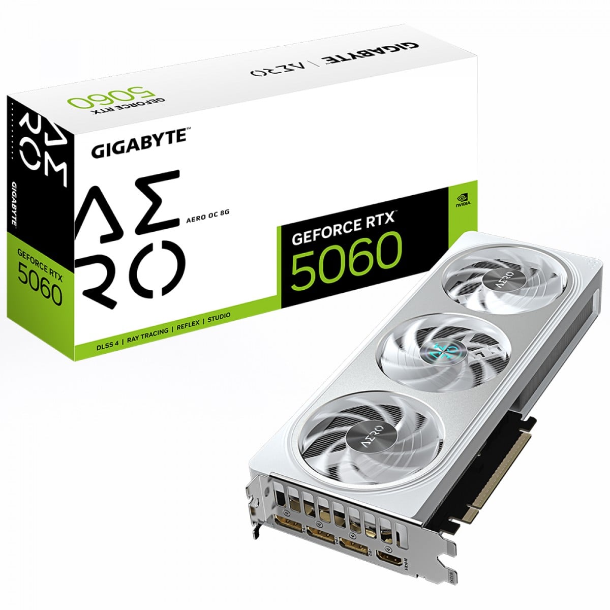 Placa de Vídeo Gigabyte NVIDIA GeForce RTX 5060 AERO OC, 8GB, GDDR7, DLSS, Ray Tracing, GV-N5060AERO OC-8GD