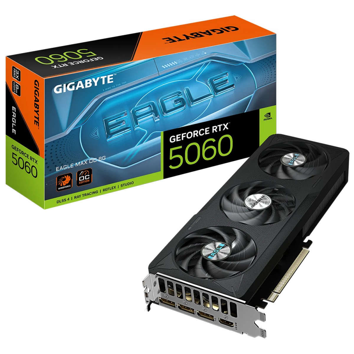Placa de Vídeo Gigabyte NVIDIA GeForce RTX 5060 Eagle Max OC, 8GB, GDDR7, DLSS, Ray Tracing, GV-N5060EAGLEMAX OC-8GD