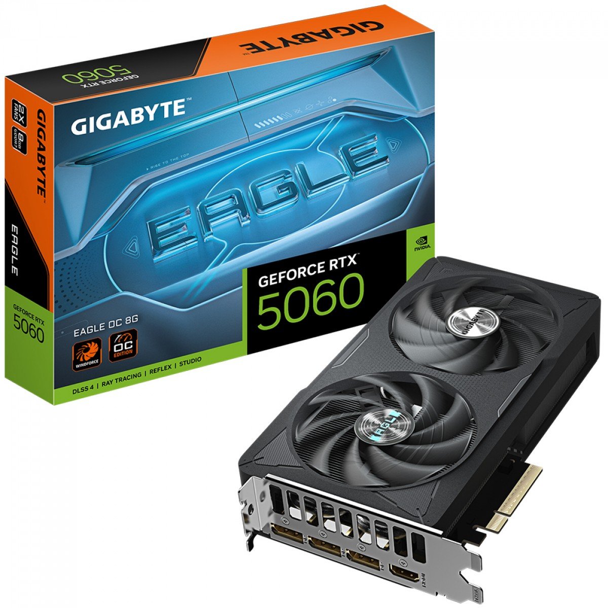 Placa de Vídeo Gigabyte NVIDIA GeForce RTX 5060 Eagle OC, 8GB, GDDR7, DLSS, Ray Tracing, GV-N5060EAGLE OC-8GD