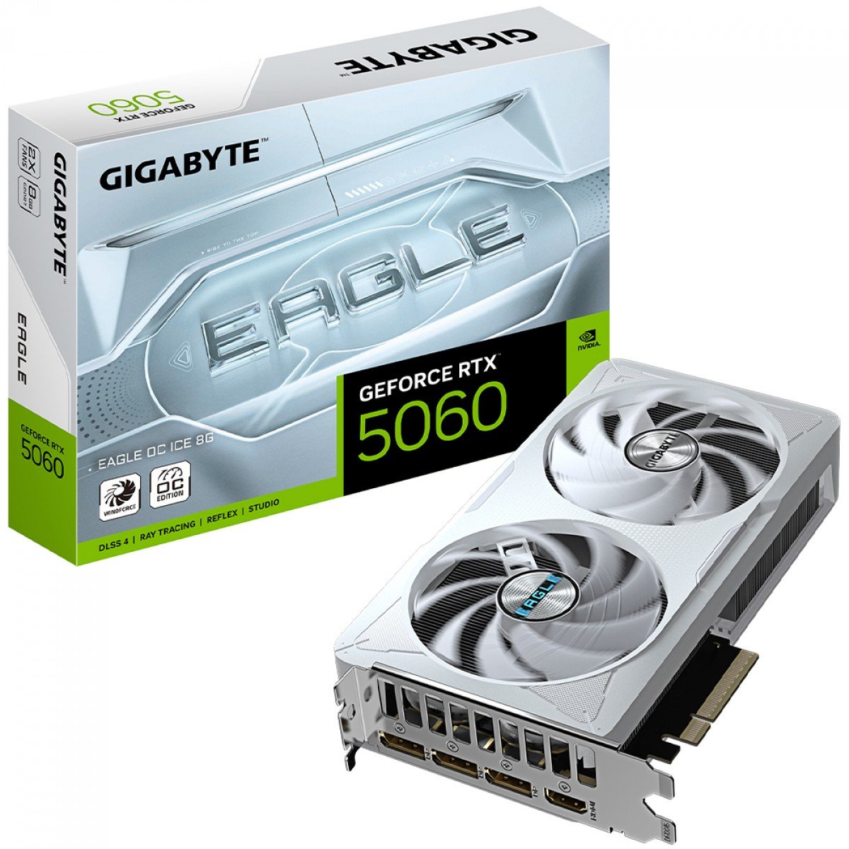 Placa de Vídeo Gigabyte NVIDIA GeForce RTX 5060 Eagle OC ICE, 8GB, GDDR7, DLSS, Ray Tracing, GV-N5060EAGLEOC ICE-8GD