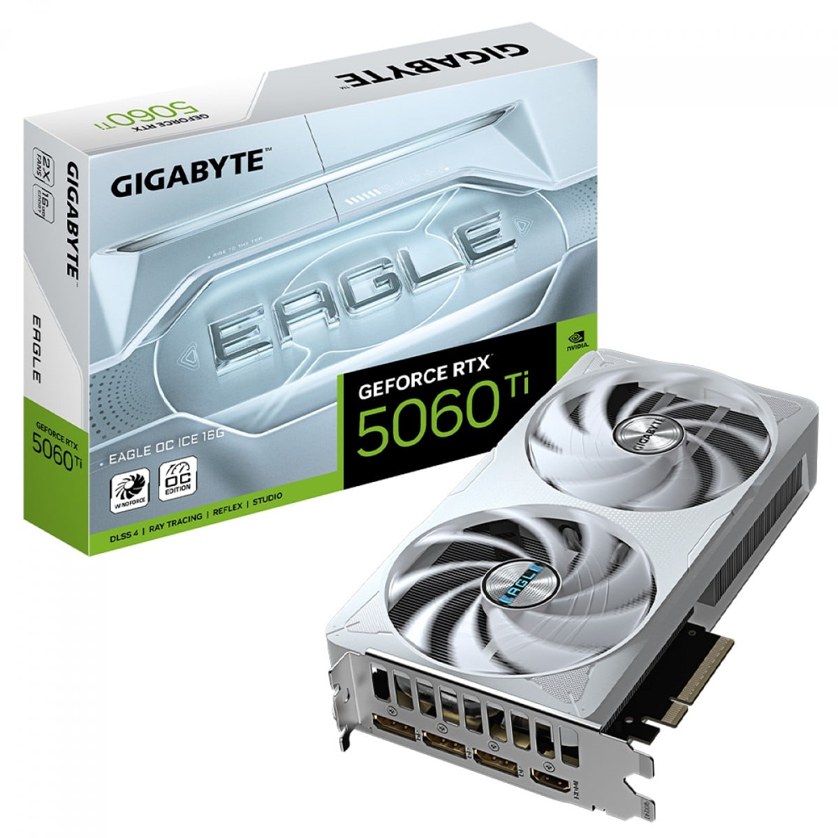 Placa de Vídeo Gigabyte NVIDIA GeForce RTX 5060 Ti Eagle OC ICE, 16GB, GDDR7, DLSS, Ray Tracing, GV-N506TEAGLEOC ICE-16GD