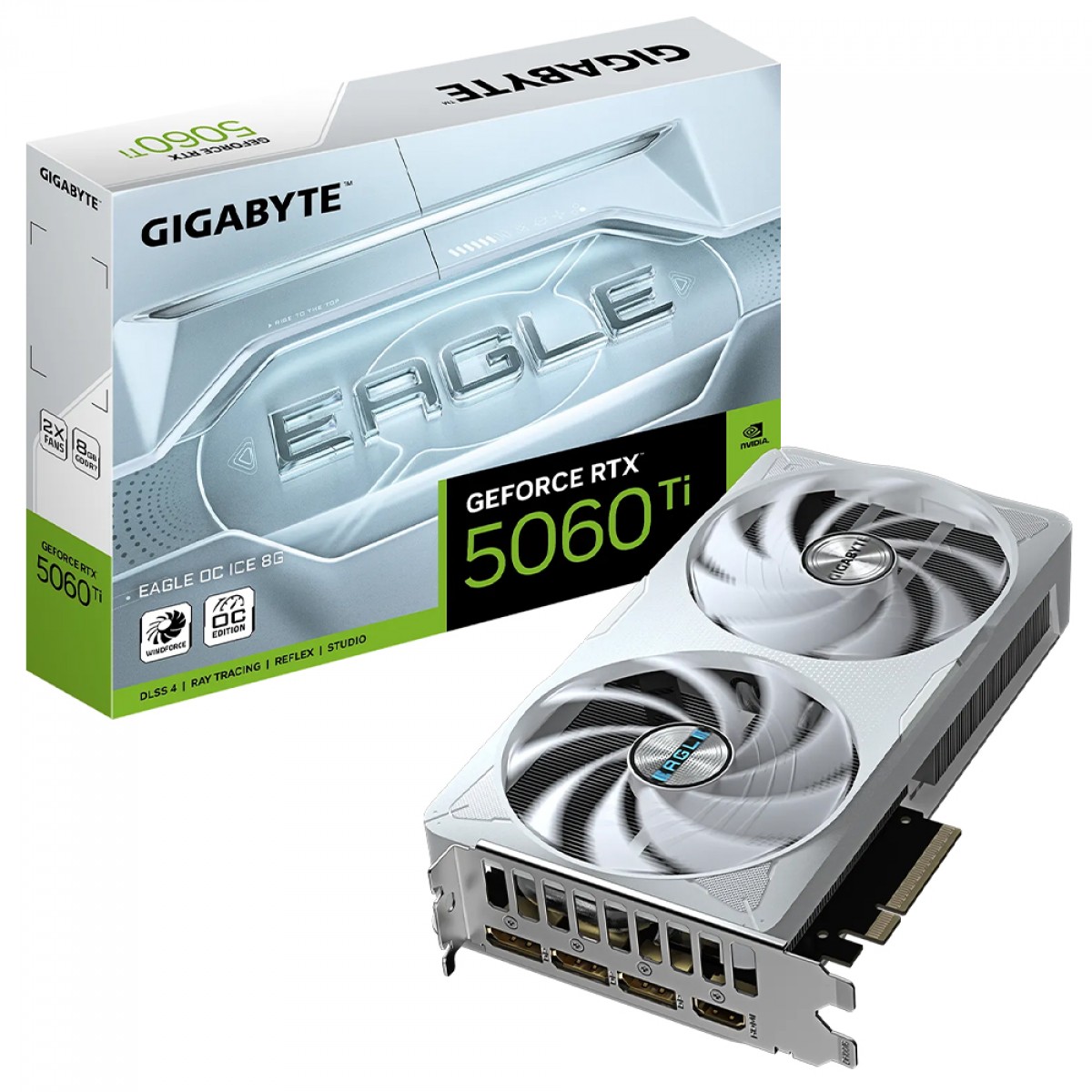 Placa de Vídeo Gigabyte NVIDIA GeForce RTX 5060 Ti Eagle OC ICE, 8GB, GDDR7, DLSS, Ray Tracing, GV-N506TEAGLEOC ICE-8GD