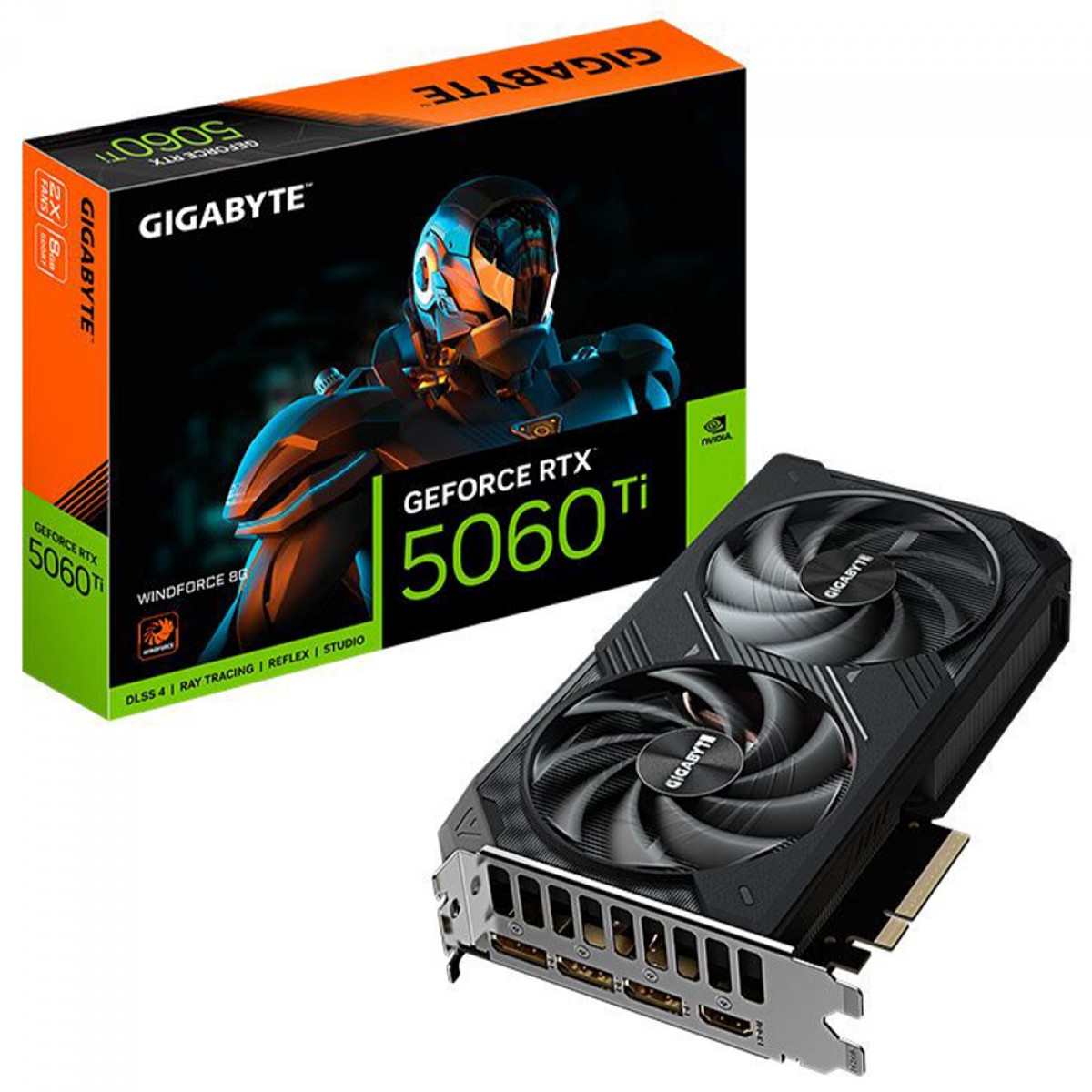 Placa de Vídeo Gigabyte NVIDIA GeForce RTX 5060 Ti Windforce, 8GB, GDDR7, DLSS, Ray Tracing, GV-N506TWF2-8GD