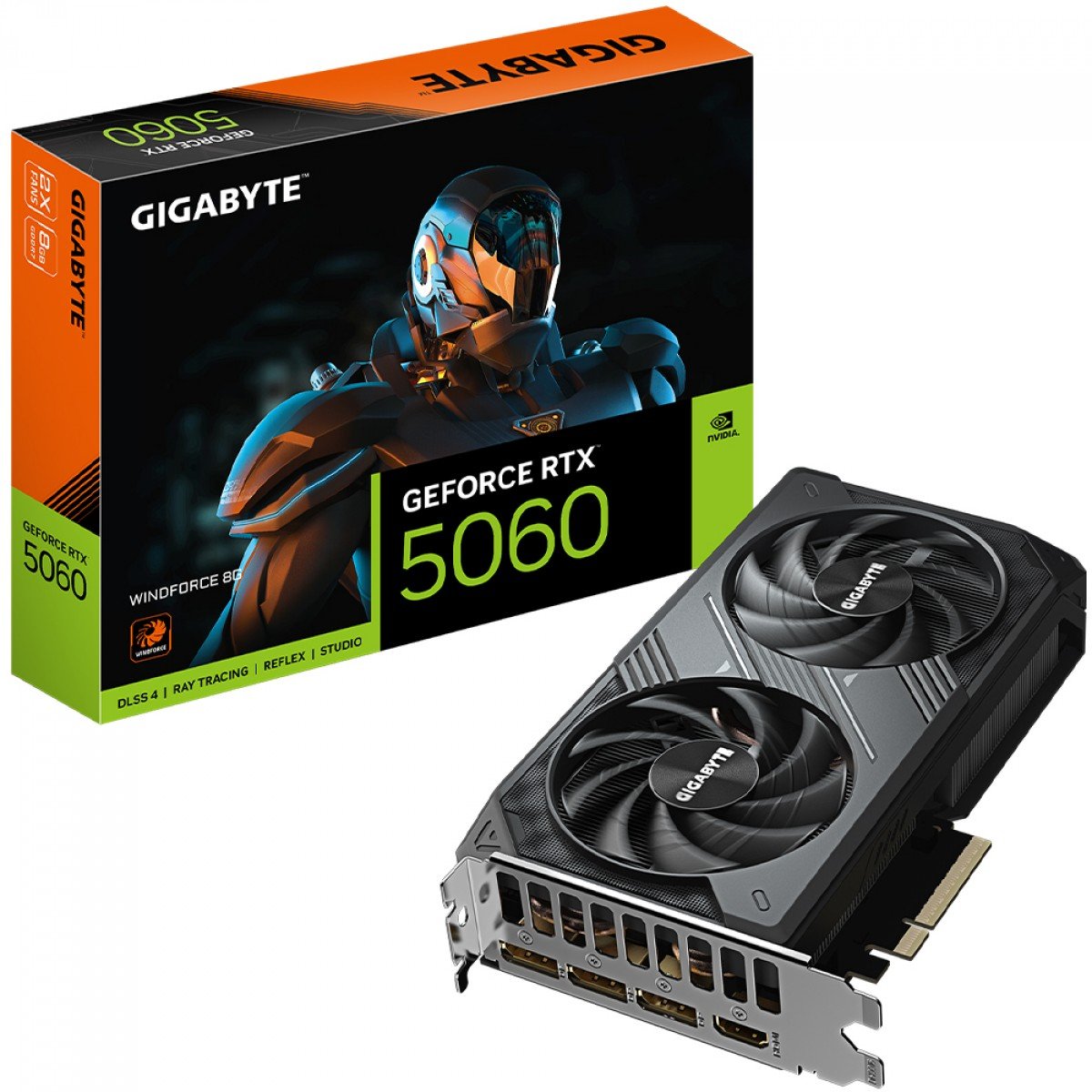 Placa de Vídeo Gigabyte NVIDIA GeForce RTX 5060 Windforce, 8GB, GDDR7, DLSS, Ray Tracing, GV-N5060WF2-8GD
