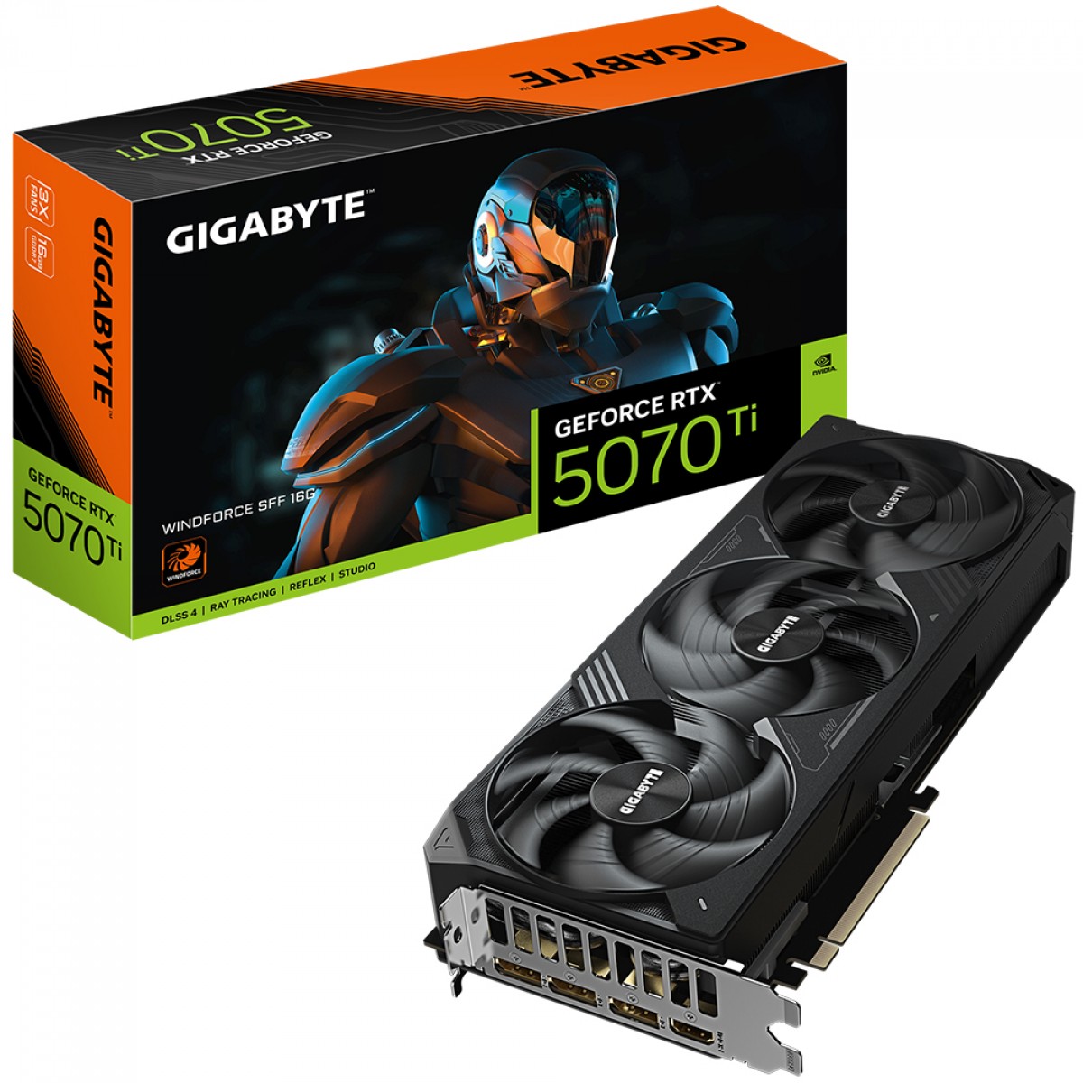 Placa de Vídeo Gigabyte NVIDIA GeForce RTX 5070 Ti WINDFORCE SFF, 16GB, GDDR7, DLSS, Ray Tracing, GV-N507TWF3-16GD